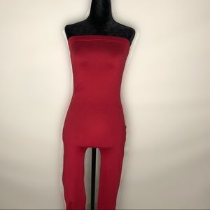 Red strapless jumpsuit